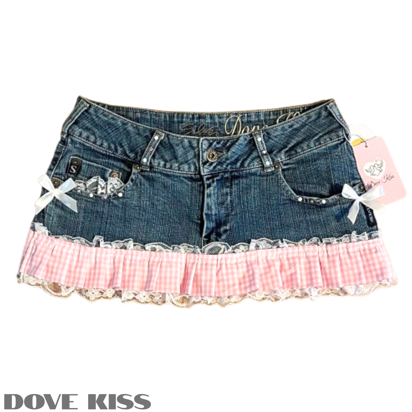 Reworked/Upcycled Diva Country Coquette Mini Skirt (with lace & embellishments)